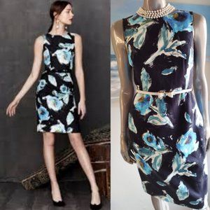 $1990 OSCAR DE LA RENTA NEW BEAUTIFUL BLACK BLUE MULTI FLORAL DAY DRESS US 6
